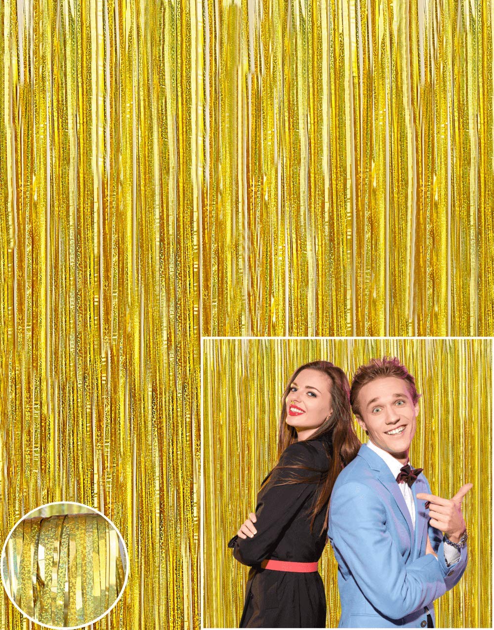 Gold Foil Fringe Curtain Backdrop (1 Pack) - 9.8 x 3.3 ft Photo Booth Backdrop Curtain for Parties - Tinsel Curtain Fringe Backdrop Party Decorations for Your Birthday, Wedding or Bachelorette Party