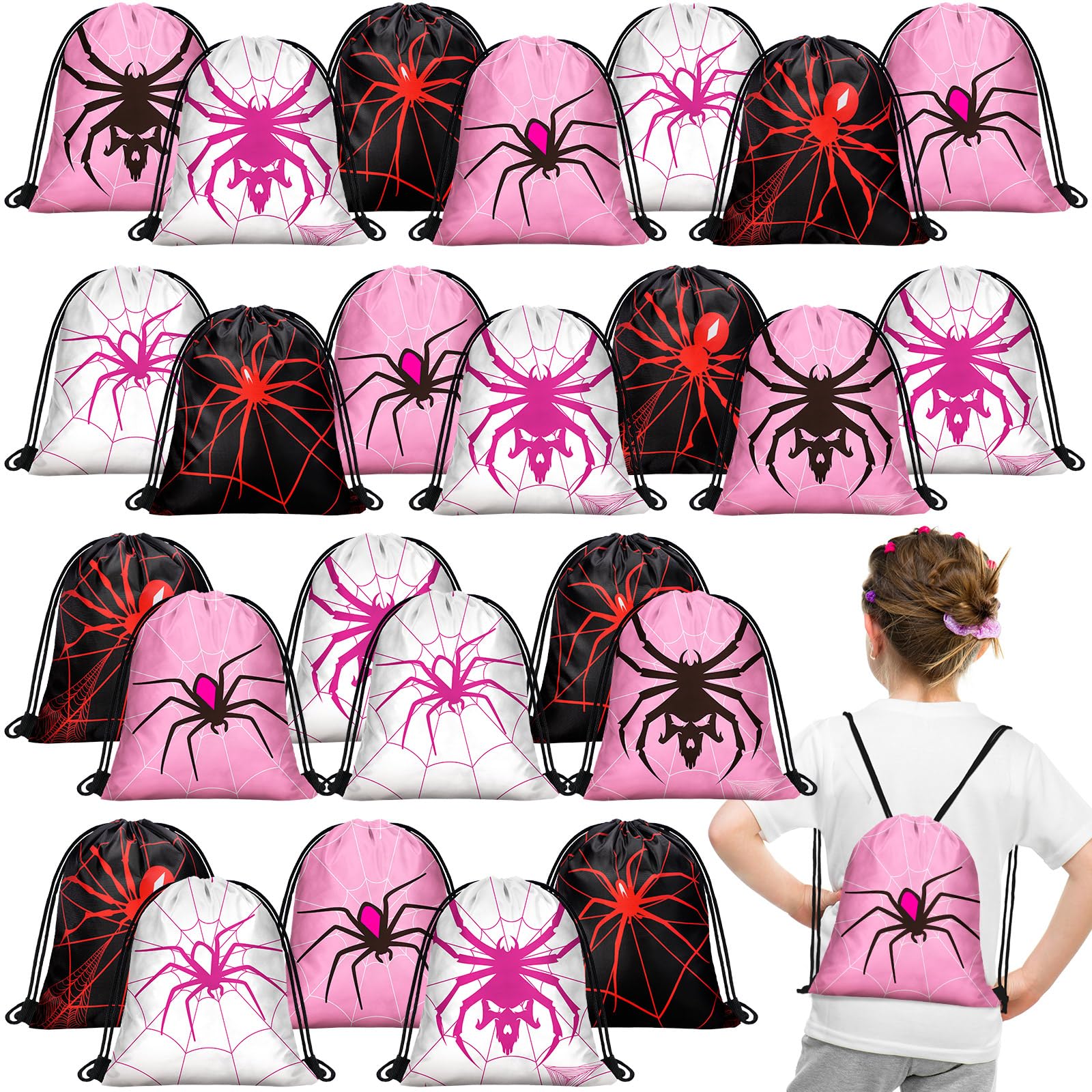 Lothee 30 Pcs Spider Drawstring Goodie Gift Bags Spider Party Favors Hero Birthday Party Decoration Supplies Spiderweb Candy Treat Bags