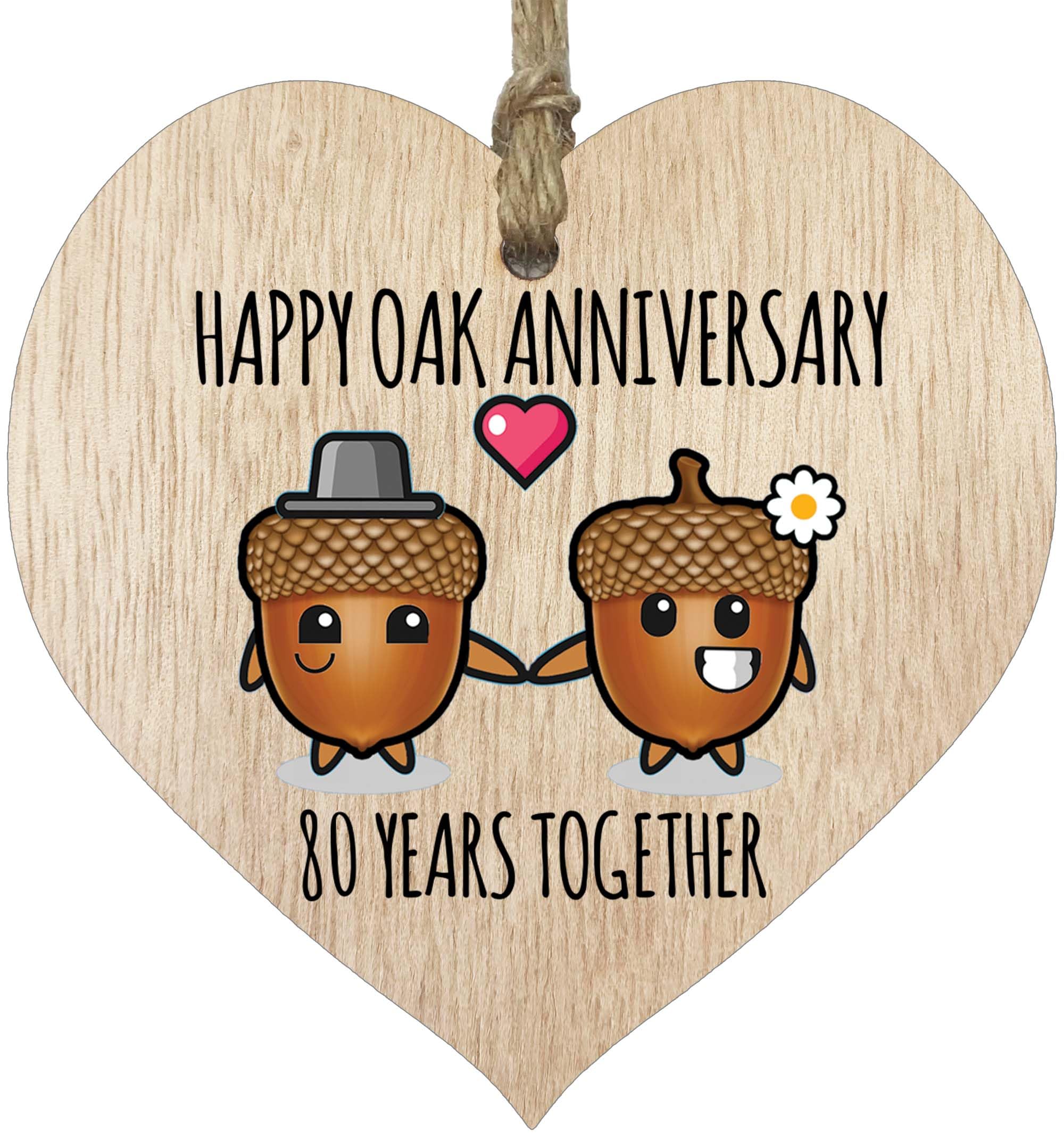 80th Wedding Anniversary Wooden Heart Plaque for Wife or Husband