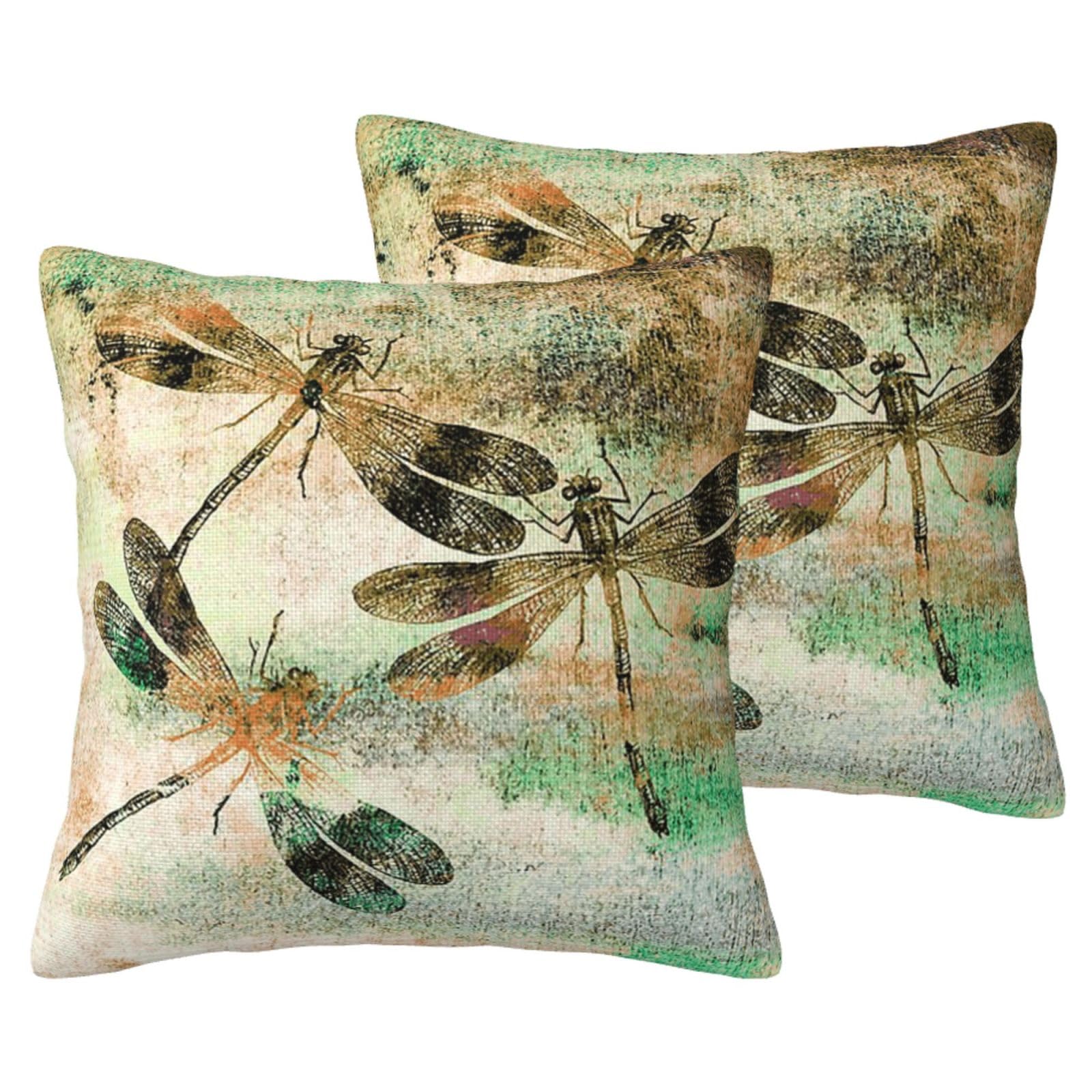 Housse de coussin libellule imitation lin taie décorative salon 45x45