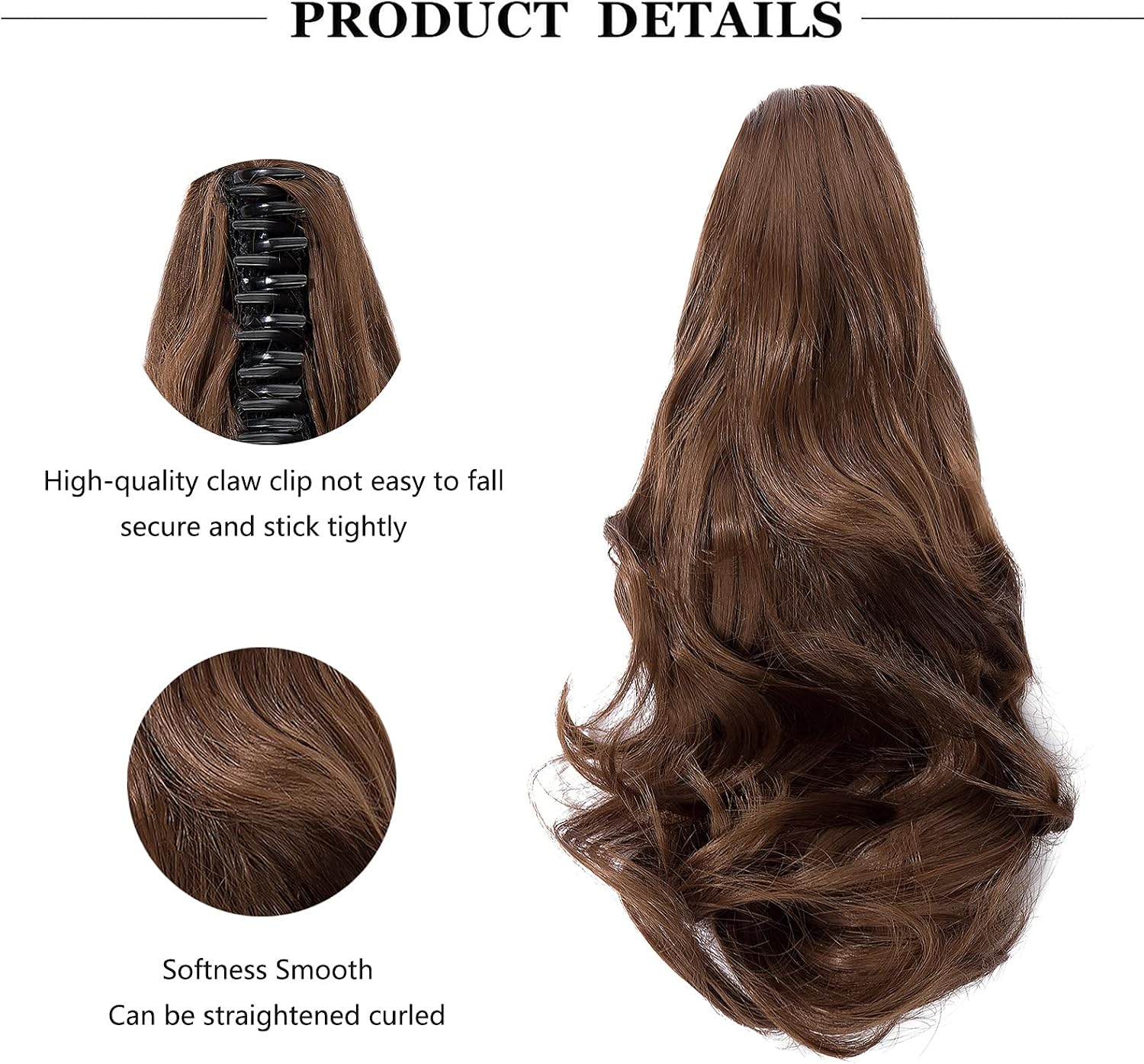 Cybelleza 12" Ponytail Extensions Long Curly Ponytail Clip in Hair Extensions Wavy Claw on Short Cute Pony Tails Hairpieces Synthetic Natural Looking for Women (Golden Brown) - Image 3