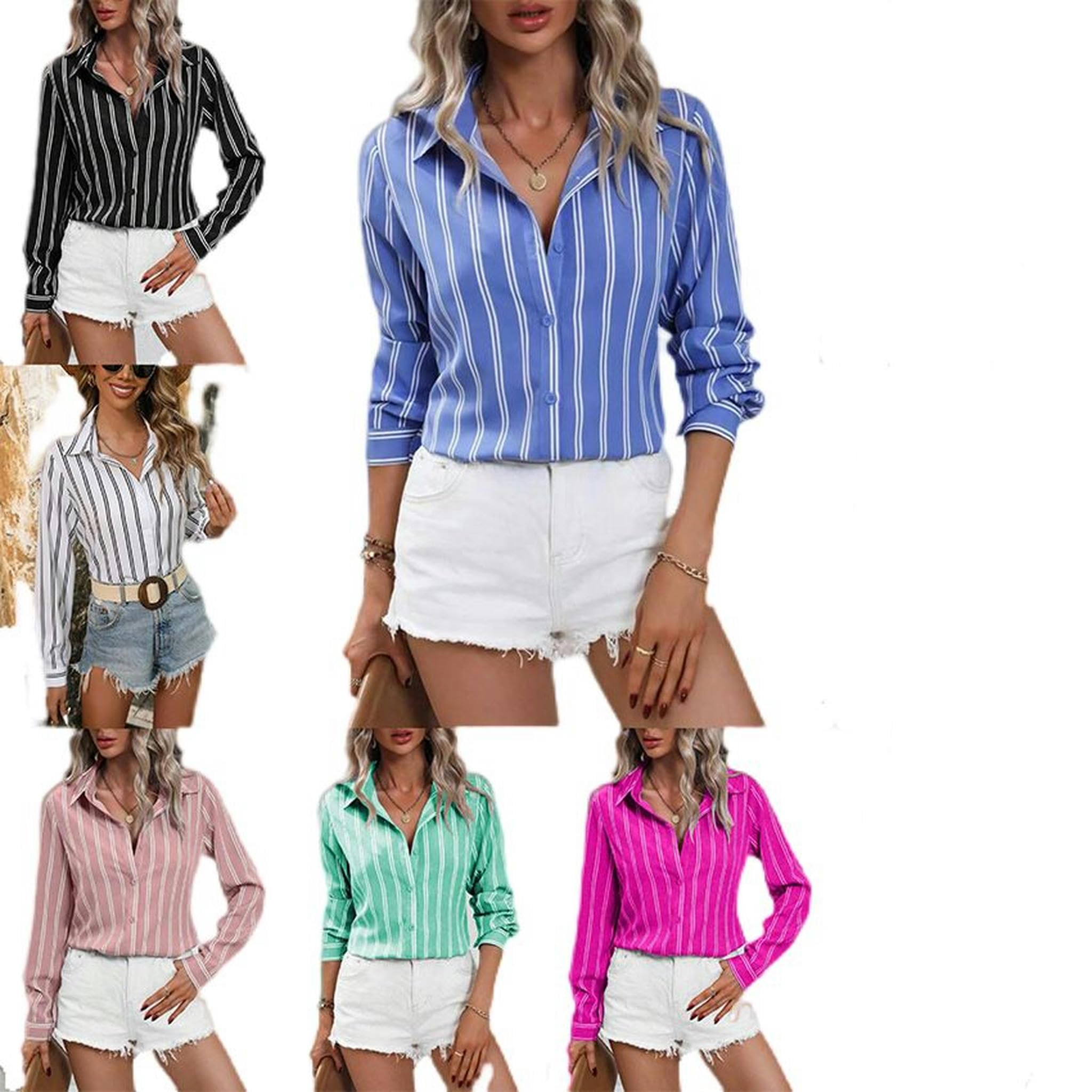 Nuova Camicia da Donna a Maniche Lunghe a Righe alla Moda in Stile pendolare