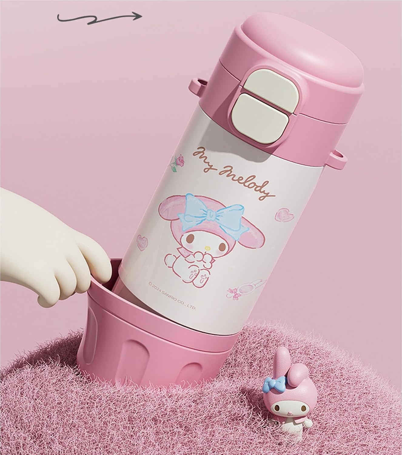 Melody Stainless Steel Insulated Water Bottle with Strap (Spout & Straw) 480ml - Pink - Image 4