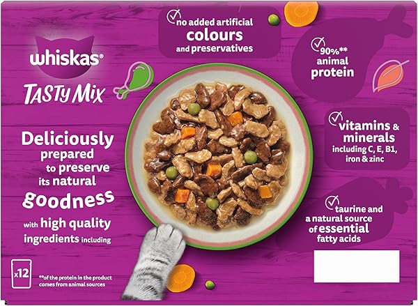 whiskas WHISKAS TASTY MIX Adult Wet Cat Food in Gravy 12x85g Chefs Choice (Pack of 4) in use