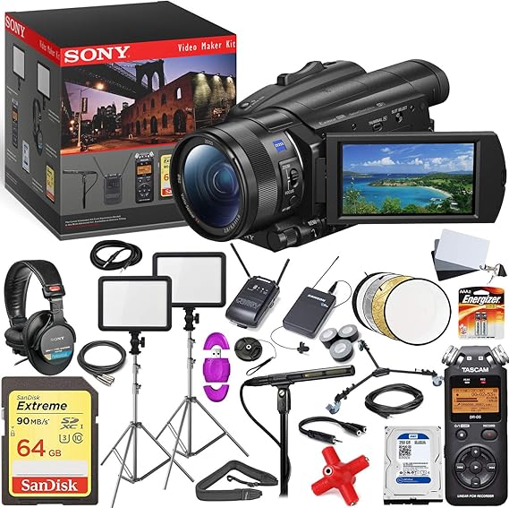 Sony FDRAX700 4K Camcorder Advanced Video Maker Kit Includes Pro Mic LED
