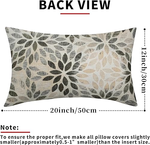 Miniatura 3 de Juego de 2 fundas de almohada lumbar de dalia marrón de 12 x 20 pulgadas, fundas de almohada rectangulares decorativas con flores geométricas