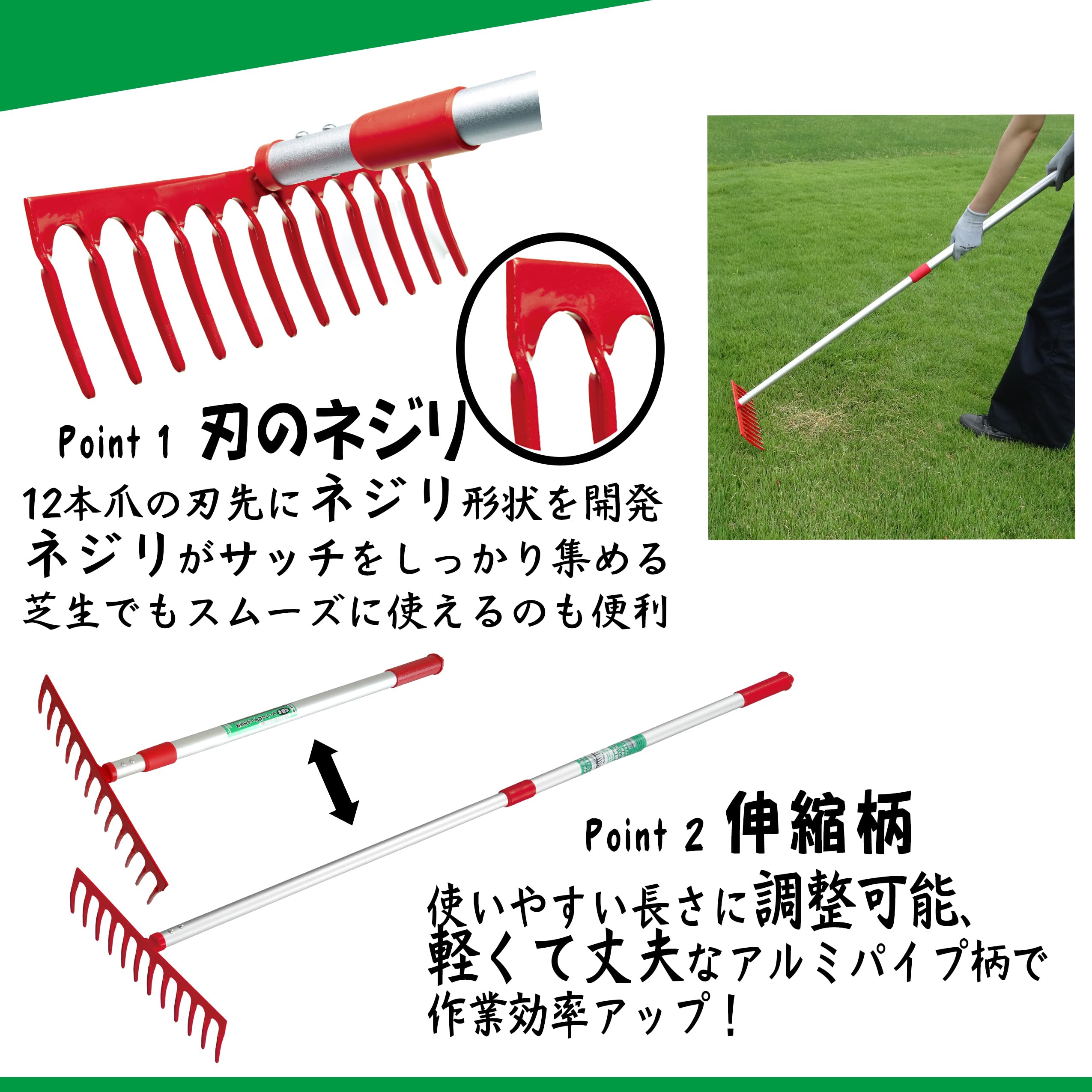 Amazon.co.jp: キンボシ(Kinboshi) 芝生のサッチ取りレーキ 伸縮式