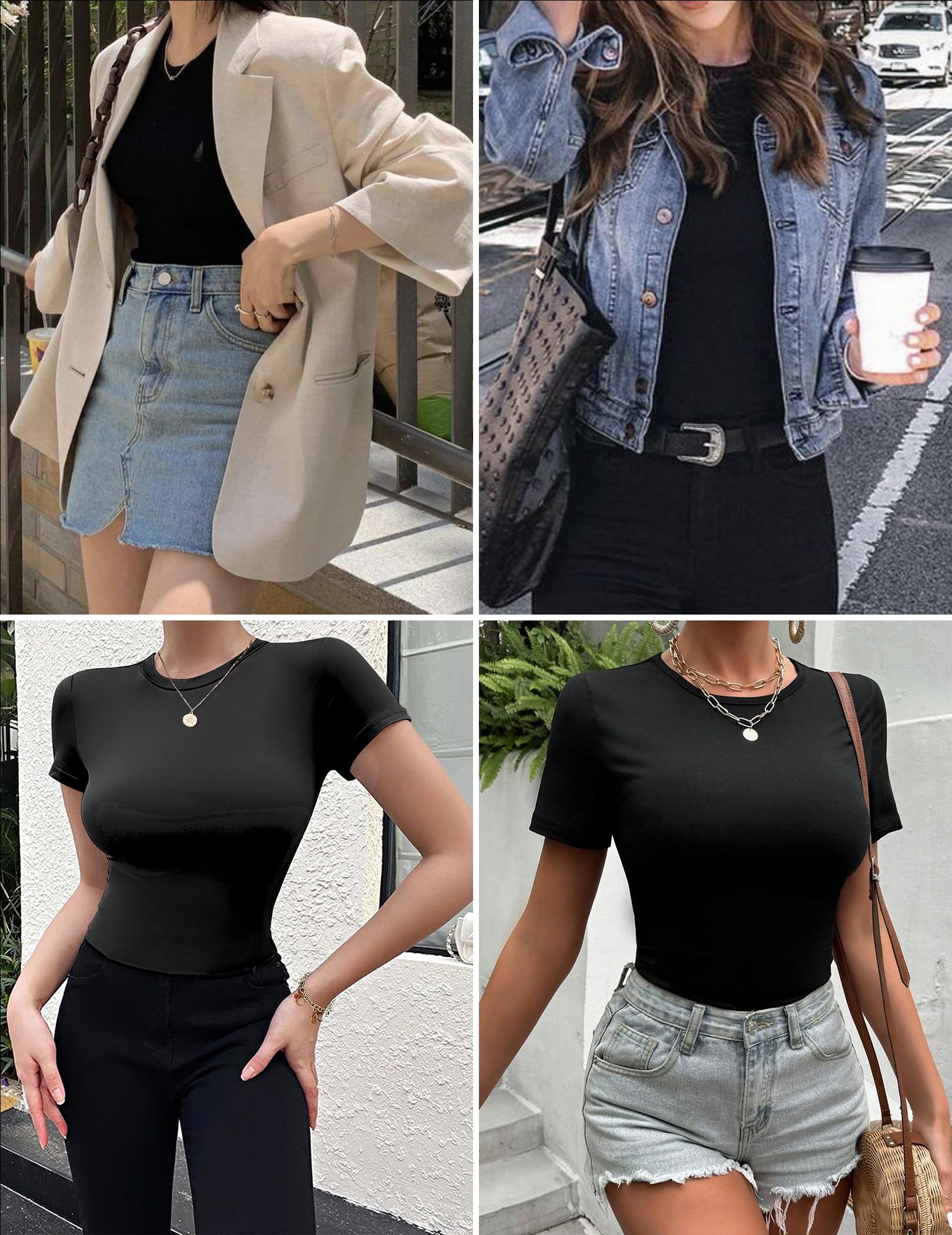 Ekouaer Damen 3 Pack T-Shirts Rundhals Unterhemd Kurzarm Stretch Oberteil Slim Fit Basic Crop Tops Sommer Outfit S-XXL