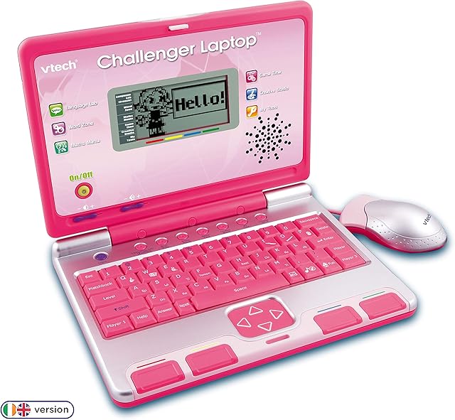 VTech Challenger Laptop, Pink, Kids Laptop with Vocabulary, Maths & French Learning Games, 2 Player Kids Computer, Educational Toy Computer for Kids, Fun Laptop, Boys and Girls Ages 4 Years +