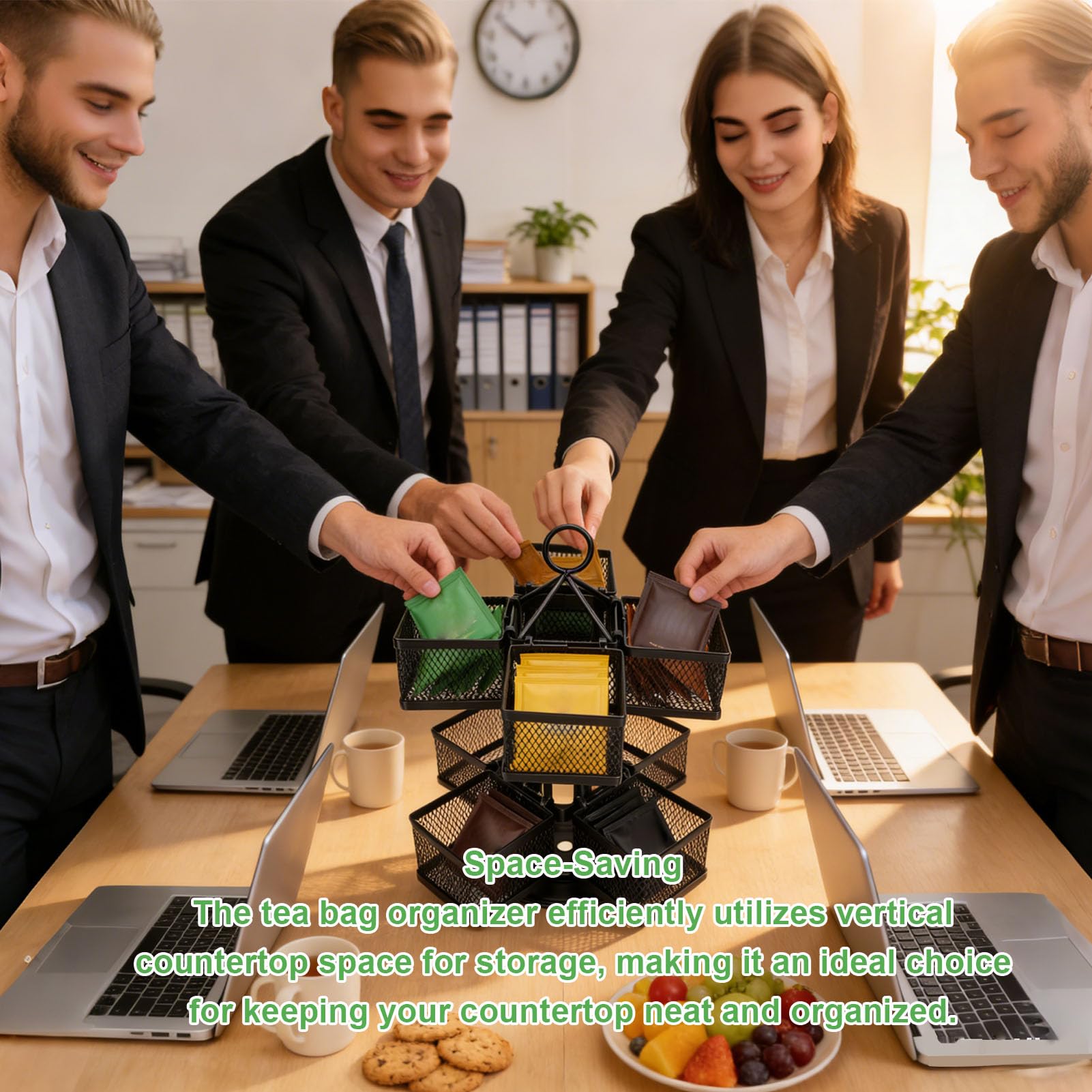 Greensen Organizator Torebek Herbaty, Obrotowy Stojak Metalowy na Torebki Herbaty 360° z Wysokiej Jakości żeliwną podstawą, do Torebek Kawy, Saszetek z Cukrem i Innych Napojów