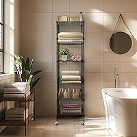 Vista 5 de Finnhomy Estantería de alambre resistente de 6 niveles con ruedas de 18 x 18 x 72 pulgadas, 6 estantes, estante de almacenamiento de metal, tubo