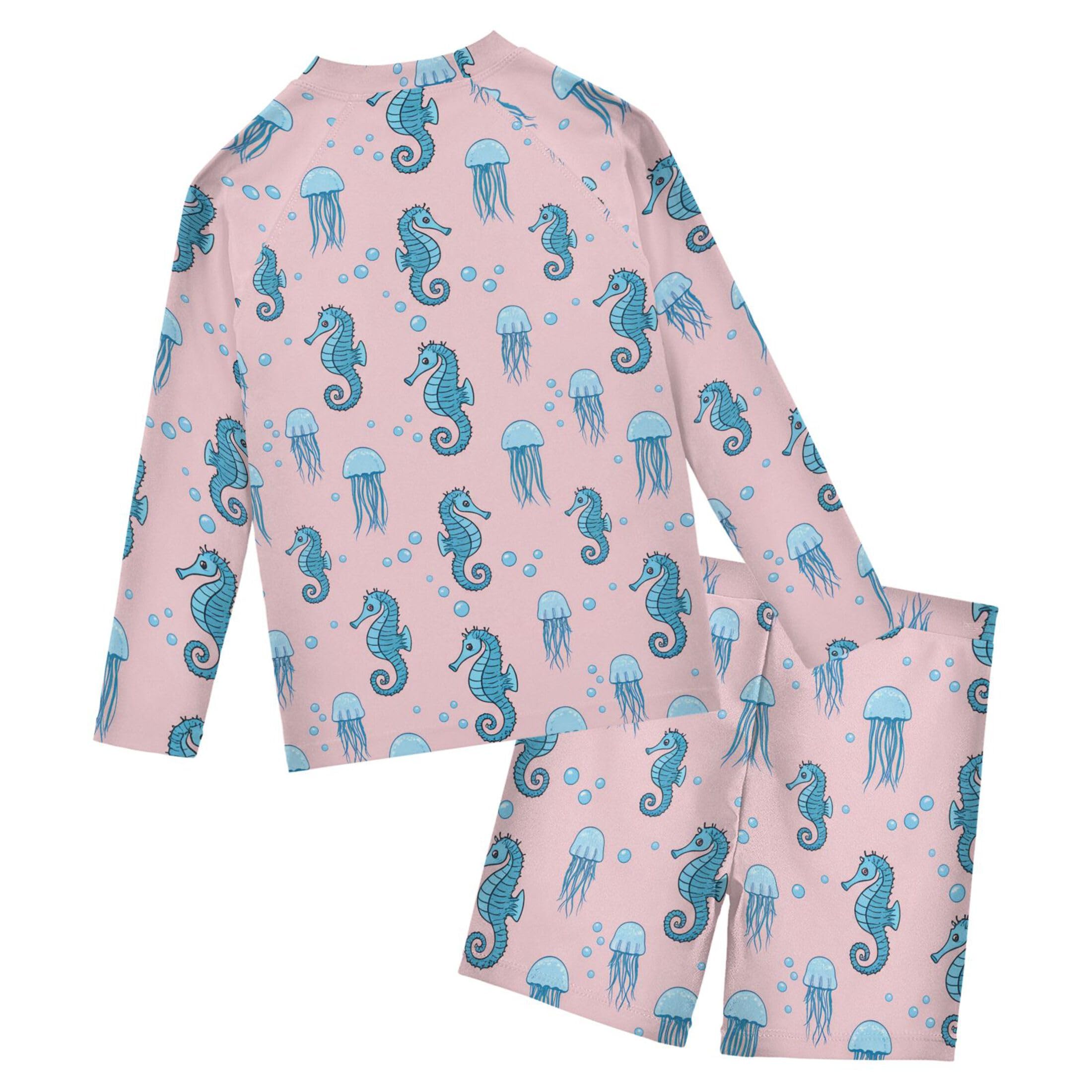 Cute Seahorse Toddler and Baby Boys' 2-Piece Swimsuit Trunk, Long Sleeve Rashguard Bathing Suit B0404646