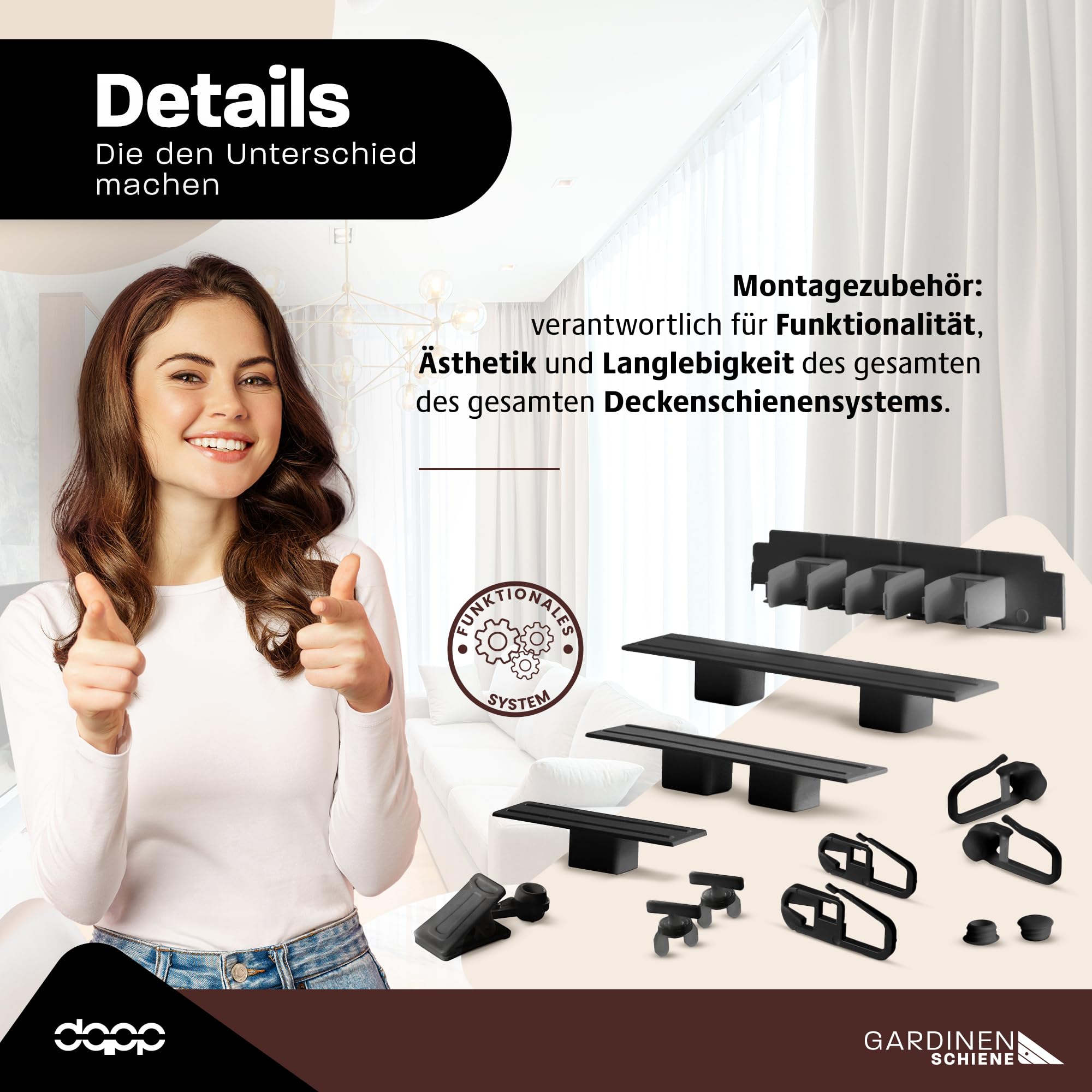 Set di binari per tende e archi rotondi, 330 cm, PVC, 1 binario, colore nero, con materiale di fissaggio, 3,3 m (150 cm + 2 x 90 cm + 2 connettori)