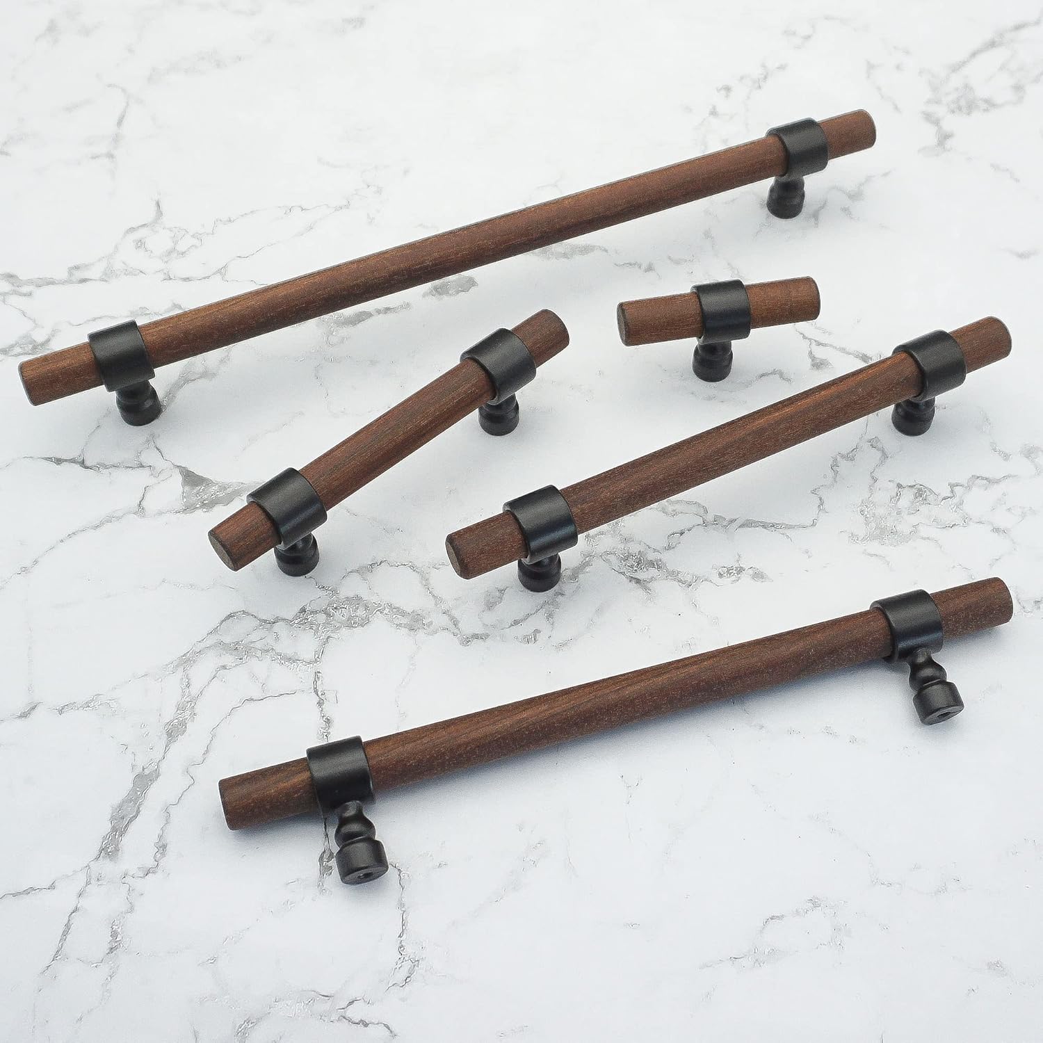 LBFEEL 5" Walnut and Black Drawer Pulls Wooden Dresser Knob Kitchen Cabinet Knobs and Handles (1, 5" Hole Centers)