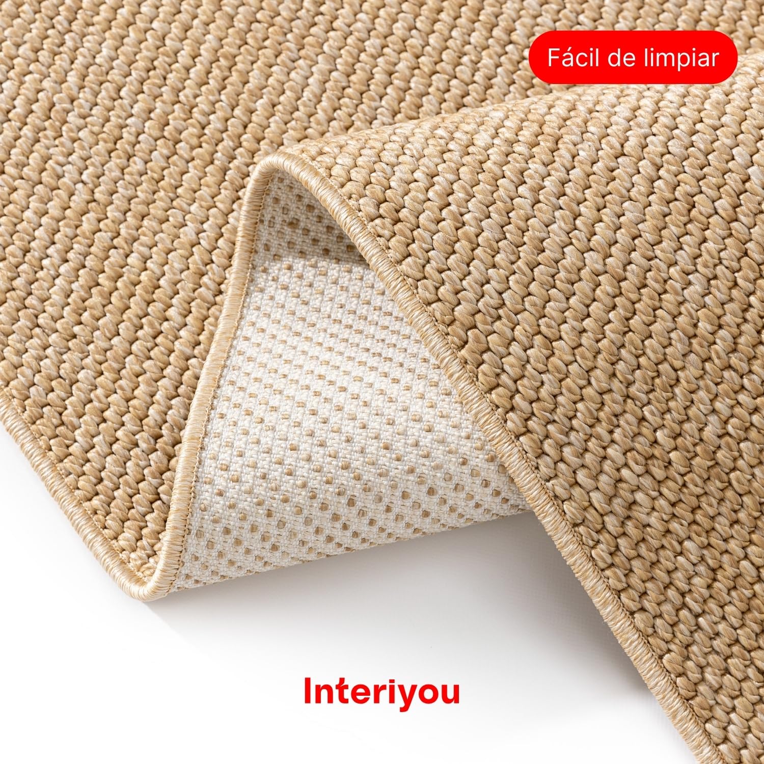 Interiyou Alfombra Exterior Asti - Pasillo 80x300 cm Beige - Apariencia de Yute - Resistente a los Rayos UV para Exteriores: balcón, terraza, jardín o Cocina - Tejido Plano