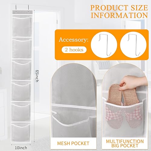 Miniatura 2 de 6 bolsillos grandes de malla sobre la puerta organizador de zapatos botas colgante almacenamiento zapatero para armario - gris