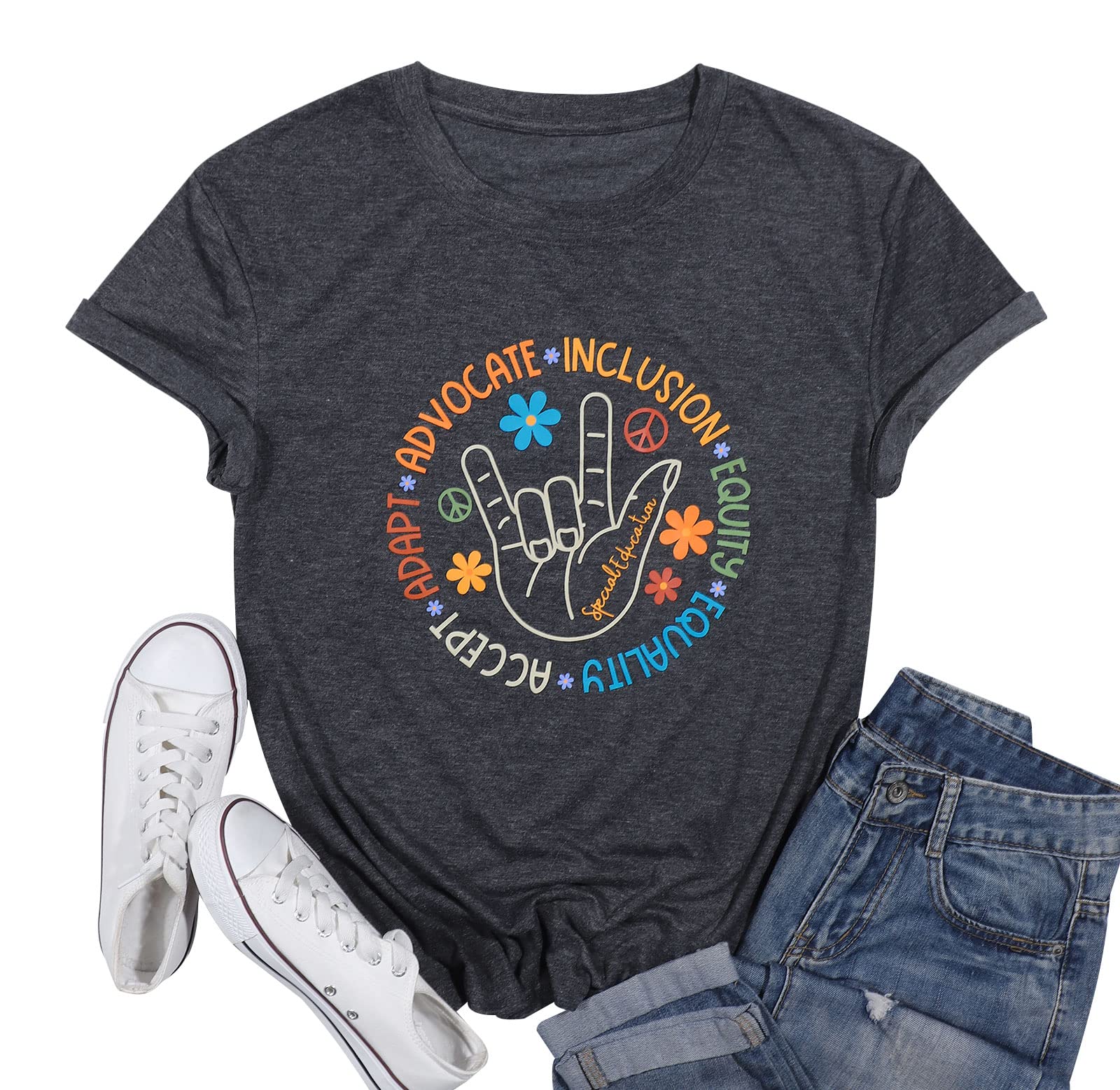 JINTING Autism Awareness Shirt Women Special Education Teacher T-Shirt Inspirational Graphic Tee Casual Top