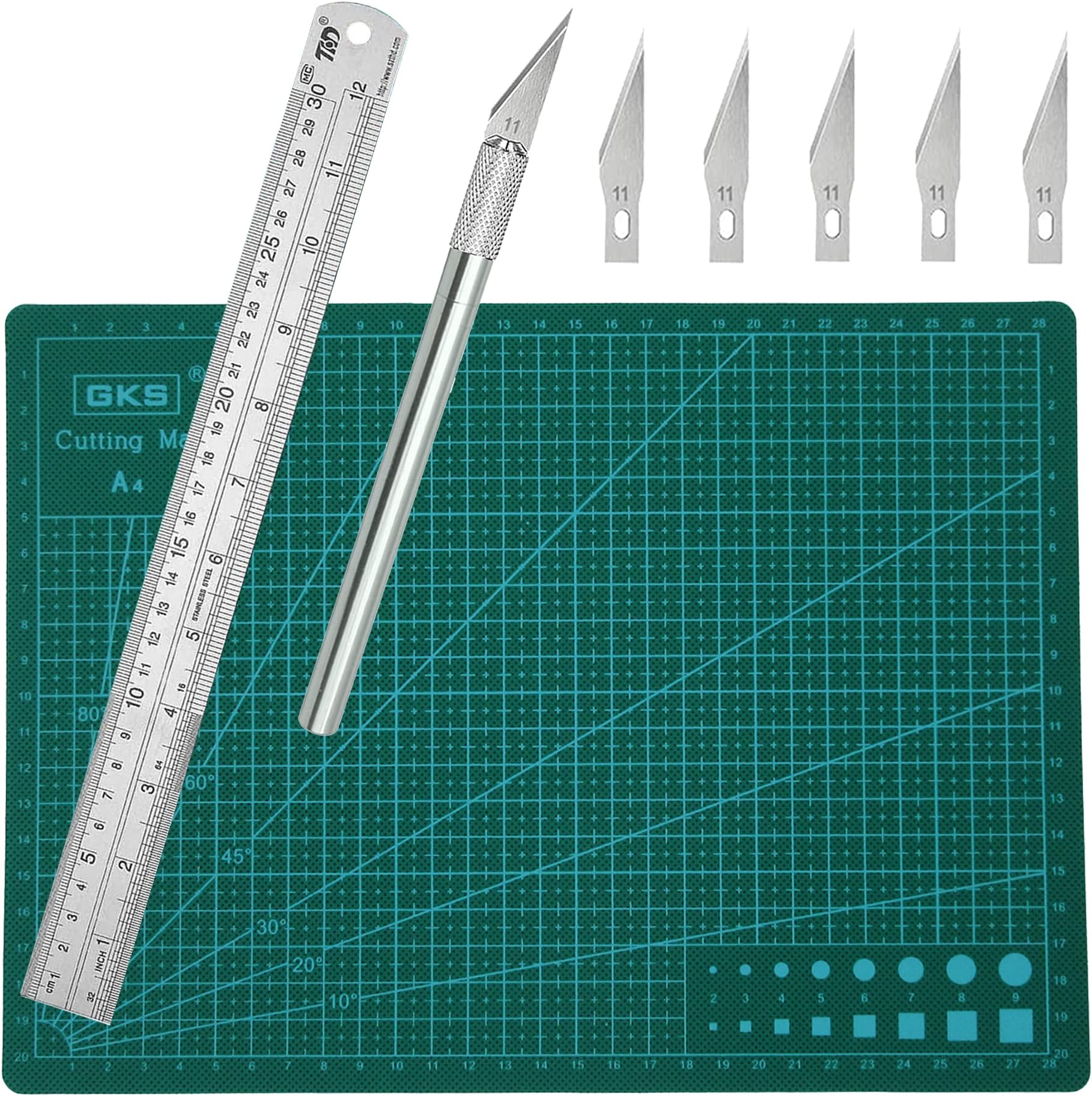 Self Healing Rotary Cutting Mat Double Sided, A4 Cutting Mat Perfect with 1 Craft Carving Tool and 1 Stainless Steel Ruler(30cm), for Sewing, Quilting, Arts and Crafts