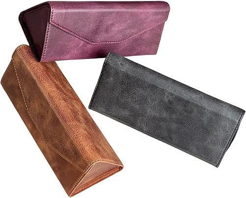 HARDISTON Funda de cuero genuino hecha a mano para gafas de sol, suave protectora plegable bolsa de gafas delgada para mujeres y hombres, Negro -