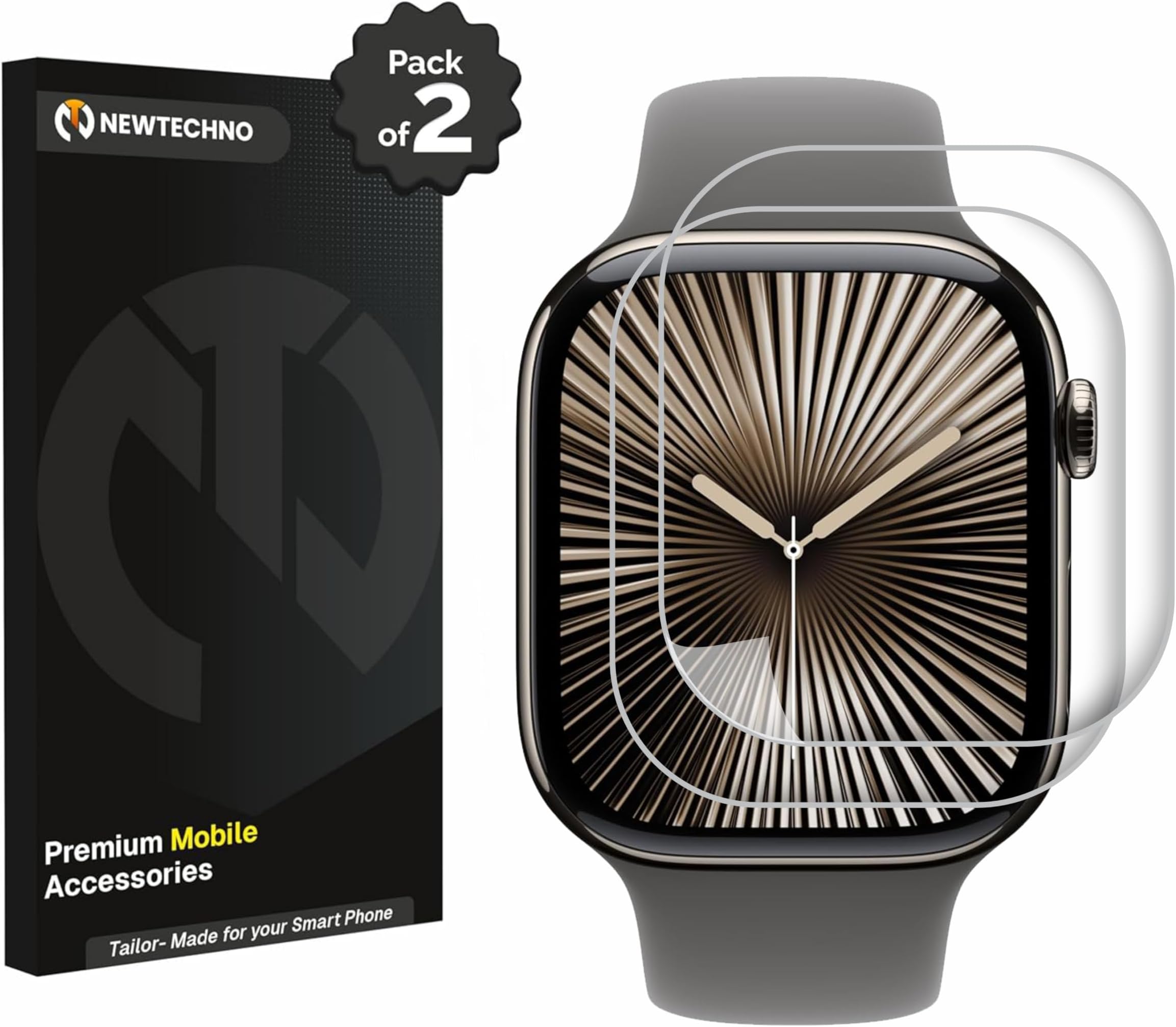 newtechno Acrylic Screen Guard Protector Compatible for Apple Watch Series 10 46mm | HD Screen Guard for Apple Watch 46mm Series 10 with (Self-Healing Technology) & Easy Installation Kit, Pack of 2