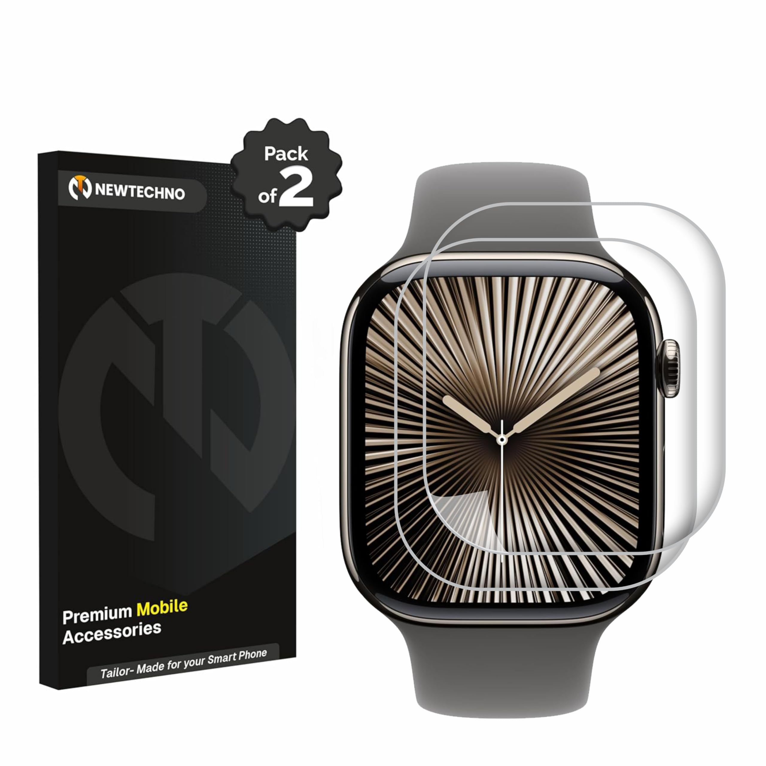 newtechno Acrylic Screen Guard Protector Compatible for Apple Watch Series 10 46mm | HD Screen Guard for Apple Watch 46mm Series 10 with (Self-Healing Technology) & Easy Installation Kit, Pack of 2