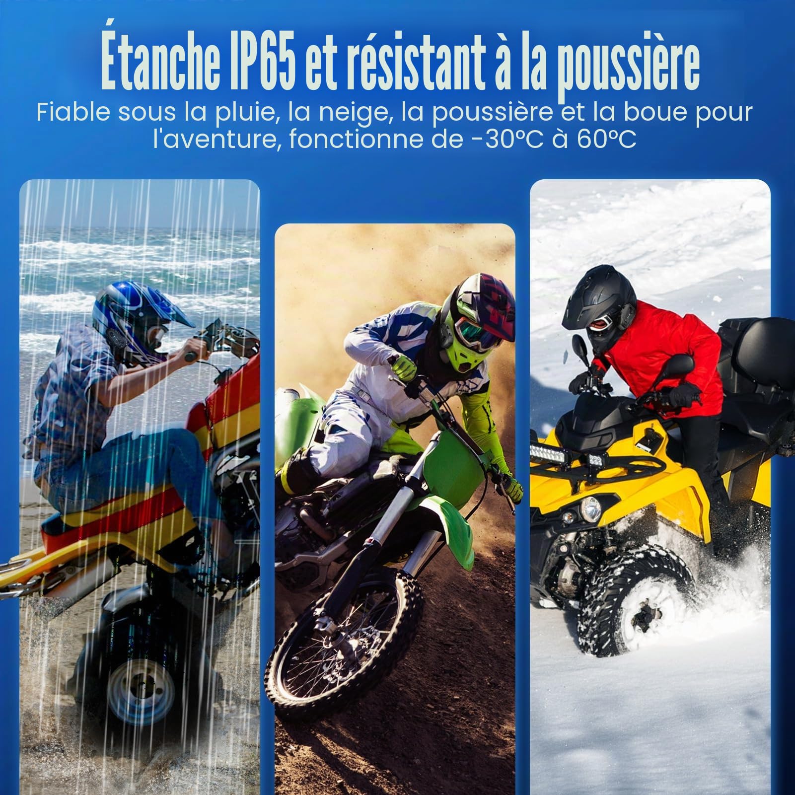 E1 Casque Bluetooth pour Moto -Bluetooth5.3 Interphone professionnel pour casque jusqu'à 800 m, contrôle vocal étanche IP65 et appels mains libres, haut-parleurs HD et annulation du bruit
