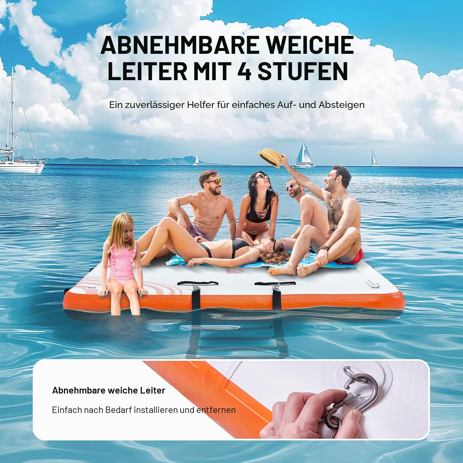 VEVOR Aufblasbares schwimmendes Dock, aufblasbare Dock-Plattform, rutschfeste Wasser-Schwimm-Dock-Matte mit Abnehmbarer Leiter und tragbarer Tragetasche, schwimmende Plattform, Inselfloß für Ozean,