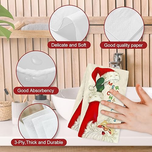 Miniatura 9 de AnyDesign - Paquete de 80 servilletas de papel desechables de Navidad divertidas de Papá Noel, servilletas de papel desechables de Navidad para el