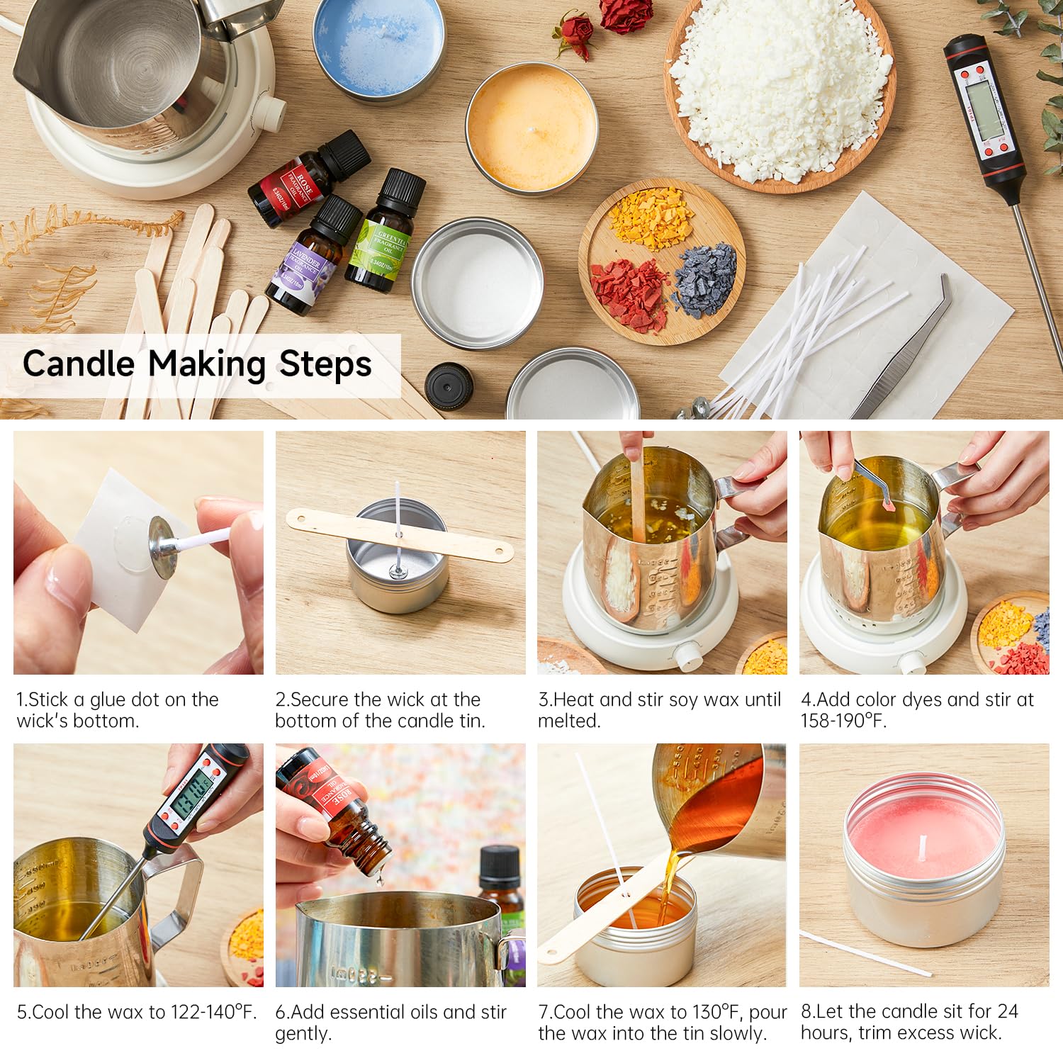 Shuttle Art DIY kit Candele fai da te fornitura con barattoli di candele, cera di soia, candelline, tinture a colori