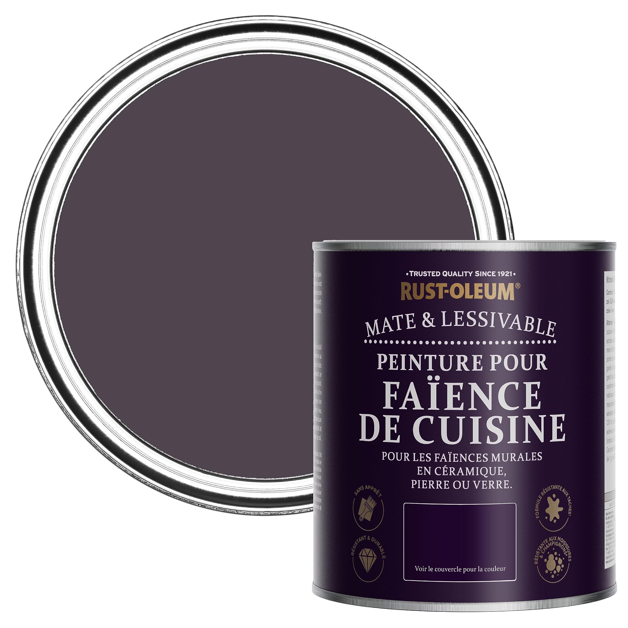 Rust-Oleum Peinture Violette Résistante à l'eau pour Faïence de Cuisine, Finition Mate - Jus de raisin 750ml