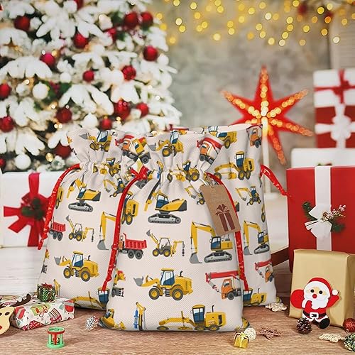 Miniatura 2 de Bolsas de regalo de Navidad con cordón, bolsas de regalo de Papá Noel, bolsas de regalo de Navidad para excavadoras de construcción de automóviles