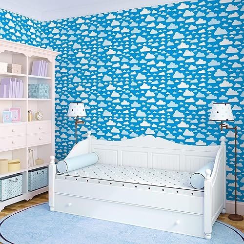 Miniatura 1 de Papel tapiz de dibujos animados para despegar y pegar, cielo azul, nubes blancas, papel tapiz extraíble, de vinilo autoadhesivo, decoración de