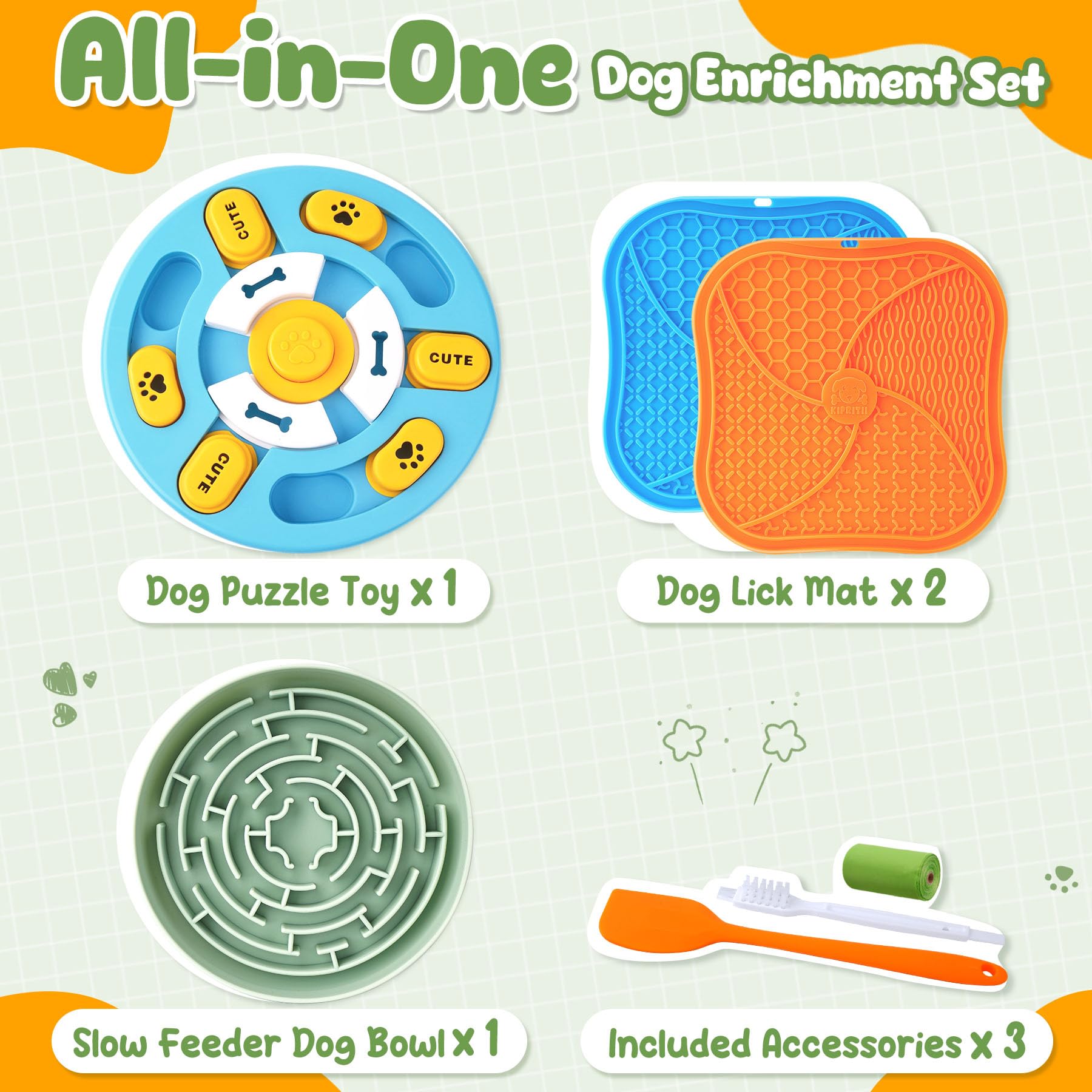 KIPRITII Well-Rounded Dog Enrichment Toys Set – Keeps Dogs Busy with Mental Stimulation & Slow Feeding, Includes Dog Lick Mat, Puzzle Toy & Slow Feeder Bowl for Boredom Relief - image 2
