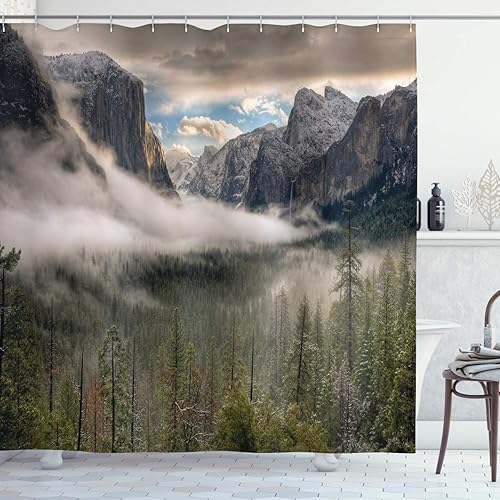 Miniatura 31 de Ambesonne Cortina de ducha de arte moderno, objetos hippie funk trippy con caja de música OVNI, cinta de labios y altavoces, juego de decoración