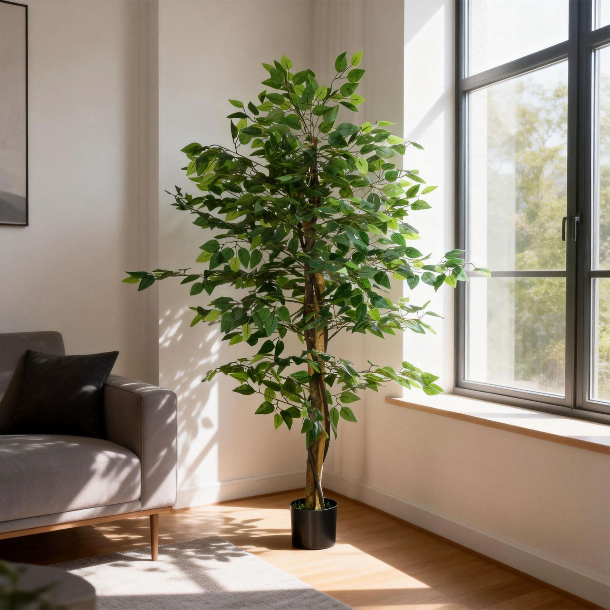 HOMCOM Plante Artificielle Arbre Artificiel ficus Hauteur 1,50 m Tronc Branches Liane Lichen Feuilles Grand réalisme Pot Inclus, intérieur, Vert