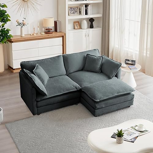 mikibama Modular Sectional Sofa, 76.4 Inch L Shaped Couch Set for Living Room, Loveseat Comfy Cloud Couches with Movable Ottoman, DIY Combination, Chenille, Grey