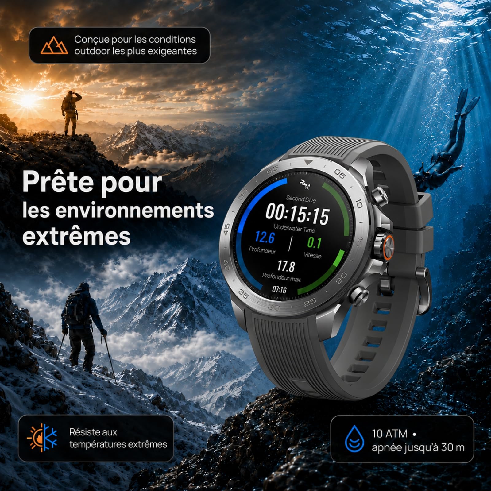 Mibro GS Explorer S Ti Montre GPS d'aventure,boîtier en Titane, Bi-Band GNSS,Carte Hors Ligne, Écran Tactile AMOLED,10 ATM, autonomie 20 Jours, Smartwatch pour la randonnée, l'alpinisme et l'apnée