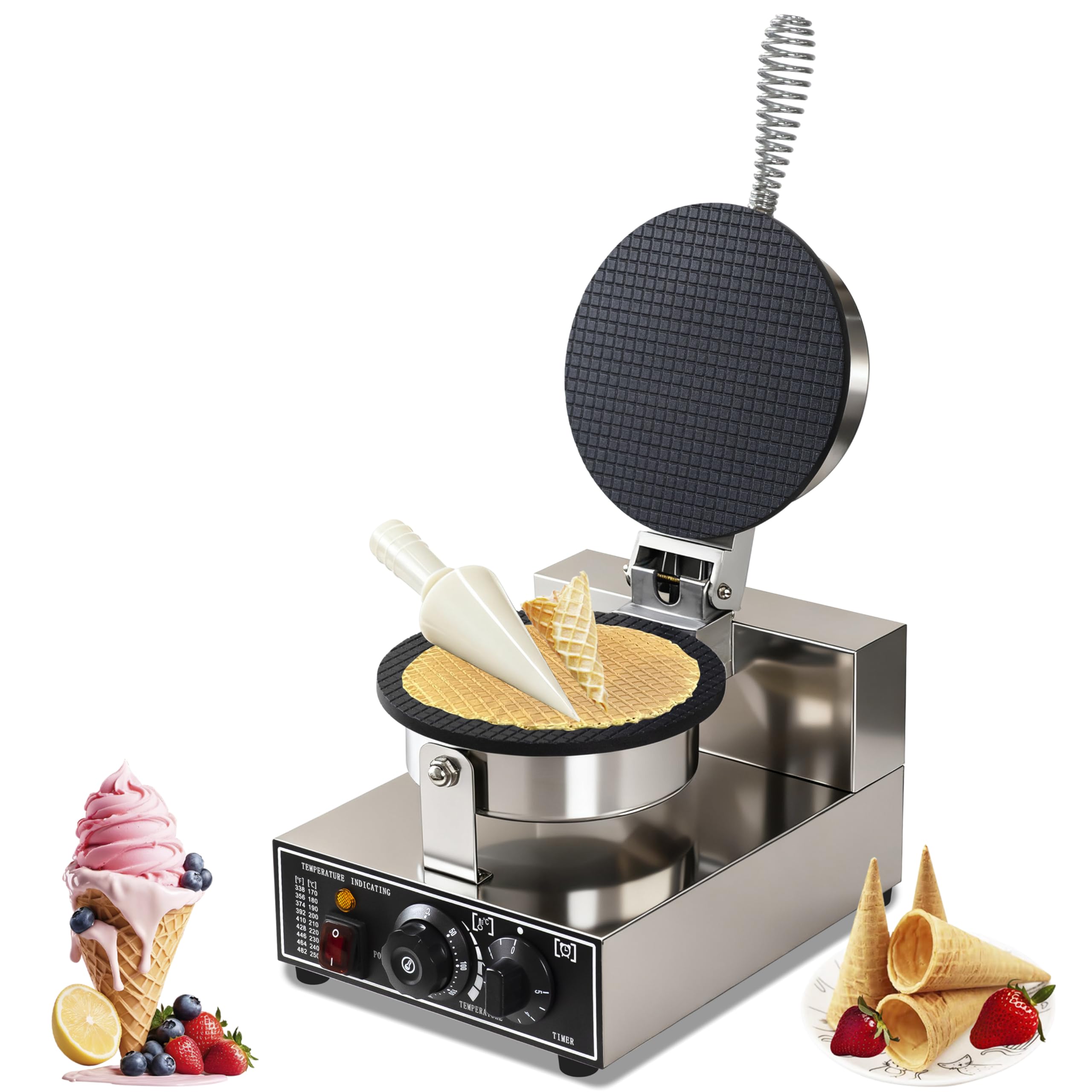110V Electric Ice Cream Cone Maker 1300W Commercial Waffle Cone Machine 1300W Electric Stainless Steel Egg Cone Baker