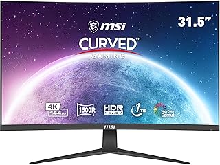 MSI G321CU Curved 4K Gaming Monitor - 31.5 Inch, 16:9 UHD (3840 x 2160), VA, 144Hz, 1ms, 1500R, FreeSync, DisplayPort 1.4a, HDMI 2.1, Wide Color Gamut, Anti-Flicker, Less Blue light, Night Vision