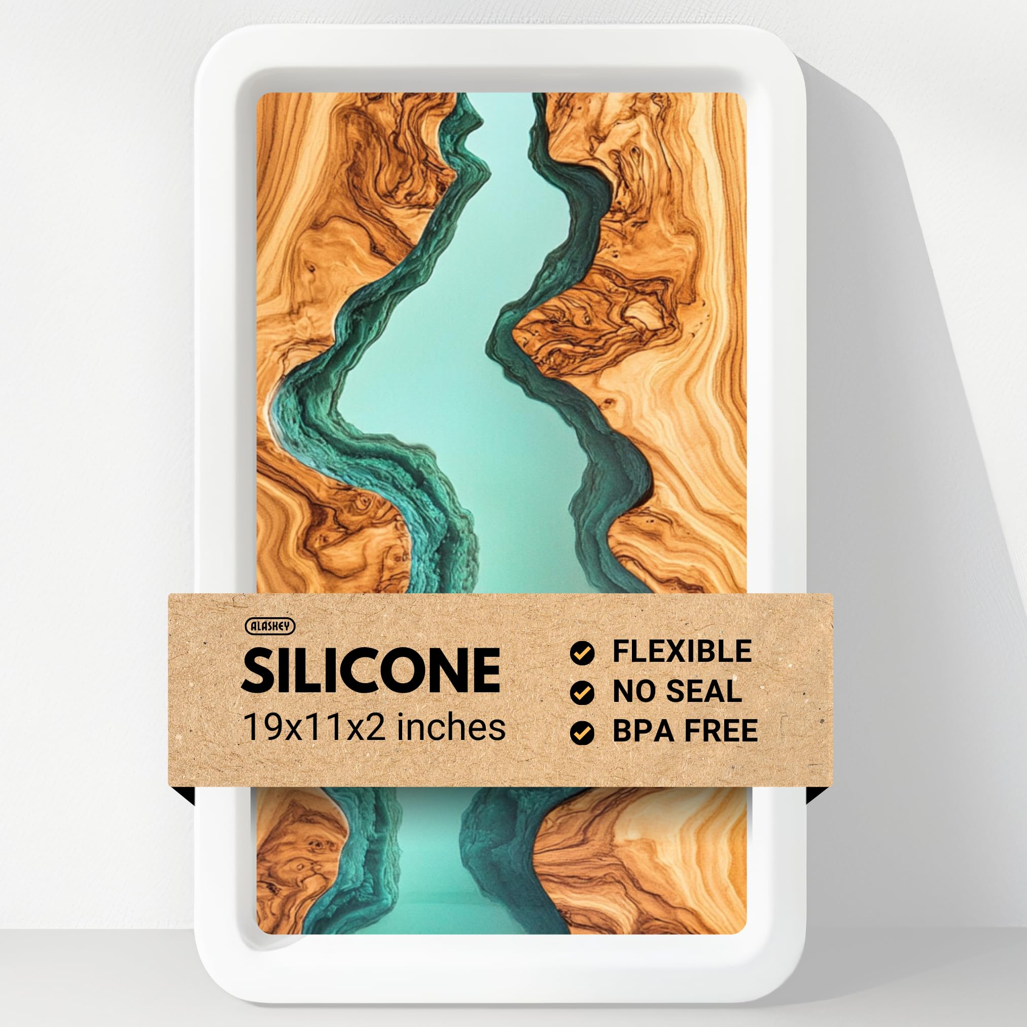 Alaskey Large Premium Rectangular Resin Table Silicone Mold 19"x11" | Durable, Reusable, No Seal Required | Large Epoxy Resin Mold for DIY River Table, Coffee Table, Cutting Board, Charcuterie Crafts