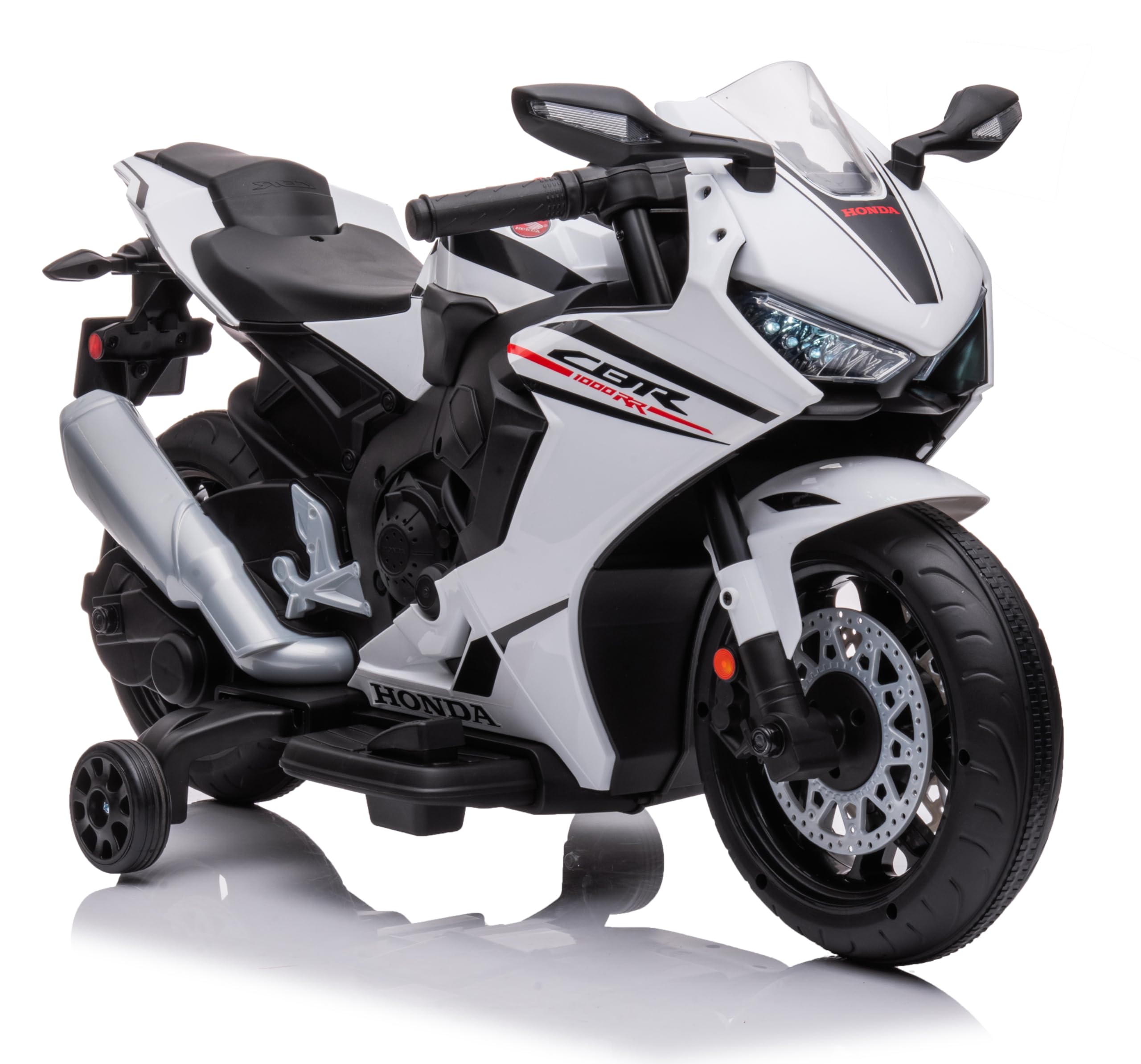 Moto électrique pour Enfants CBR 1000RR, Moto pour Enfants 12V Véhicule pour Enfants Véhicule électrique avec 2 Roues stabilisatrices Amovibles pour Les Enfants à partir de 3 Ans (Blanc)