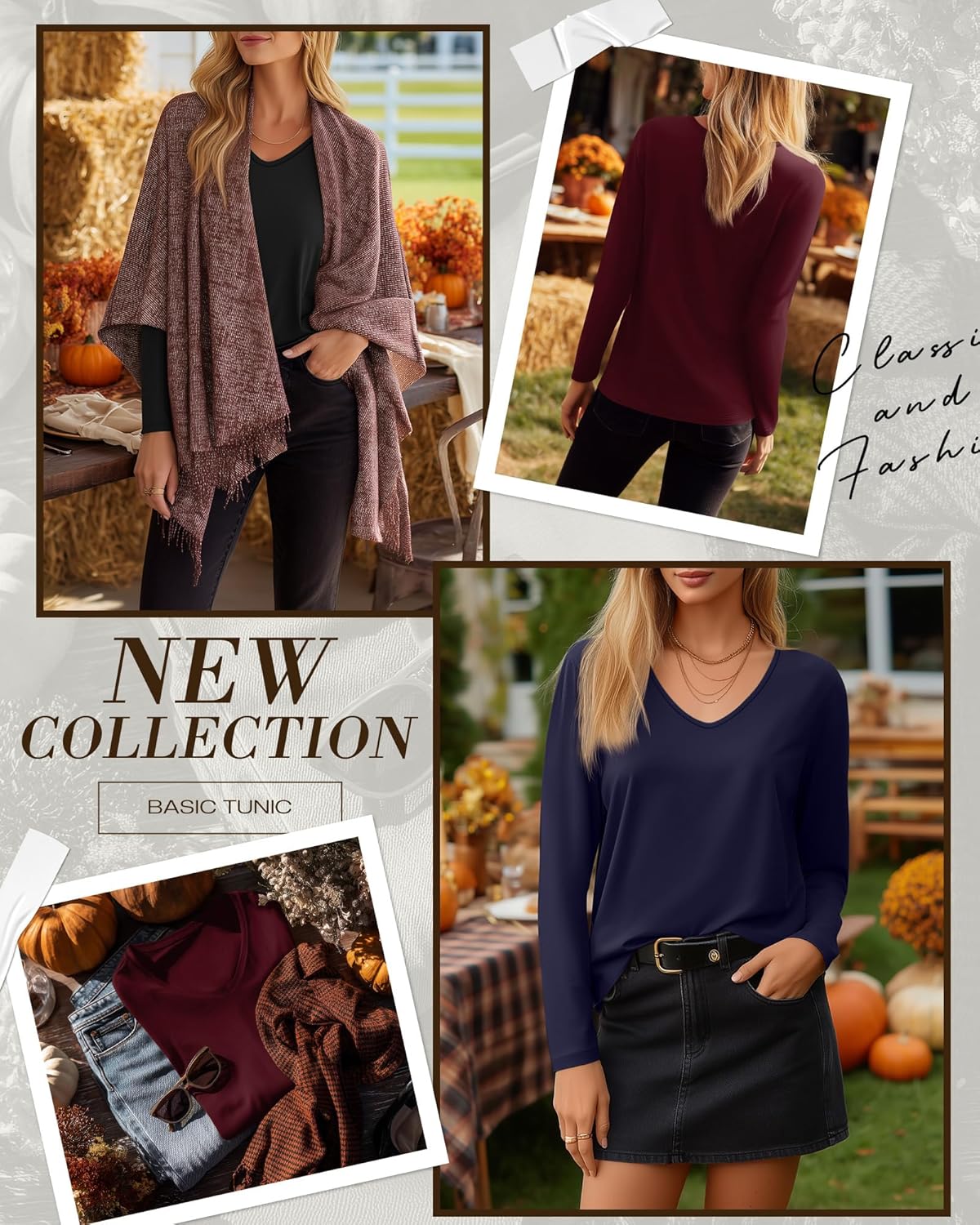 Ficerd 3 Pack Women's Long Sleeve T Shirts, V Neck Basic Tops Fall Casual Trendy Tees Loose Fit Soft Clothes Outfits - Image 2