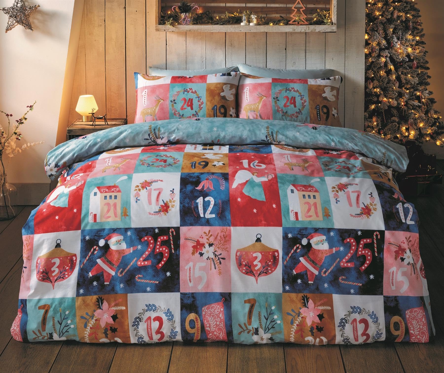 Rapport Home Christmas Advent Calendar Double Reversible Microfibre Duvet Cover Set - Xmas...