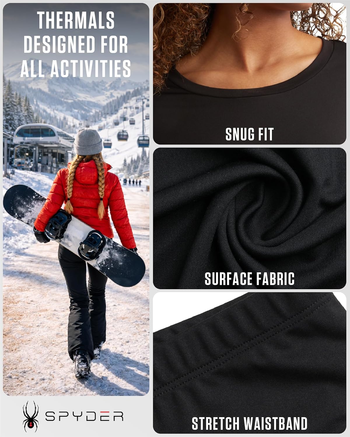 Spyder Women's Thermal Underwear Set - 4 Piece Brushed Back Fleece Lined Long Johns Base Layer Set for Women (Sizes: S-XL) - Image 4