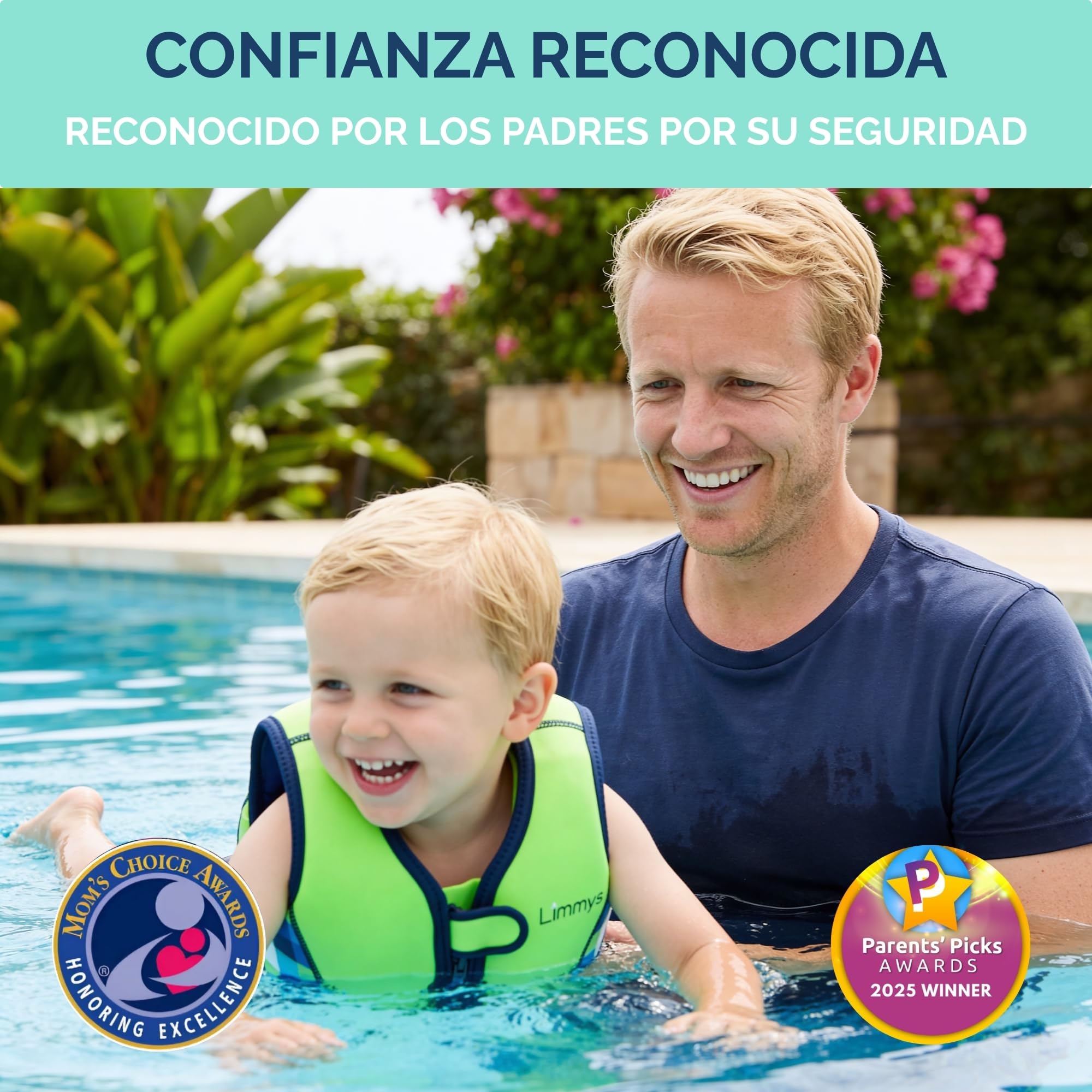 Chaleco de Natación Limmys para Niños – Sistema de Flotación Ajustable de 8 Paneles, Certificado CE, Diseño Premiado, Neopreno Suave, Construcción Resistente, Bolsa de Transporte Incluida