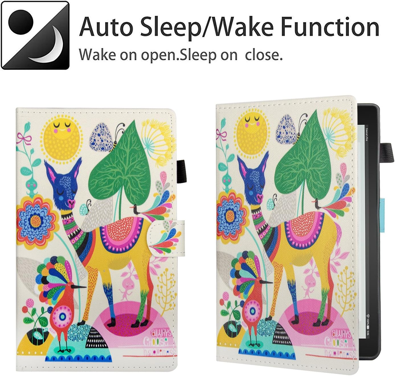 Dteck Case for (Previous Generation) Fire HD 8 Tablet (8th/7th/6th Generation, 2018 2017 2016 Release) - Smart Fold Stand Case Protective Leather Flip Cover with Card Holders (Colorful Sheep)