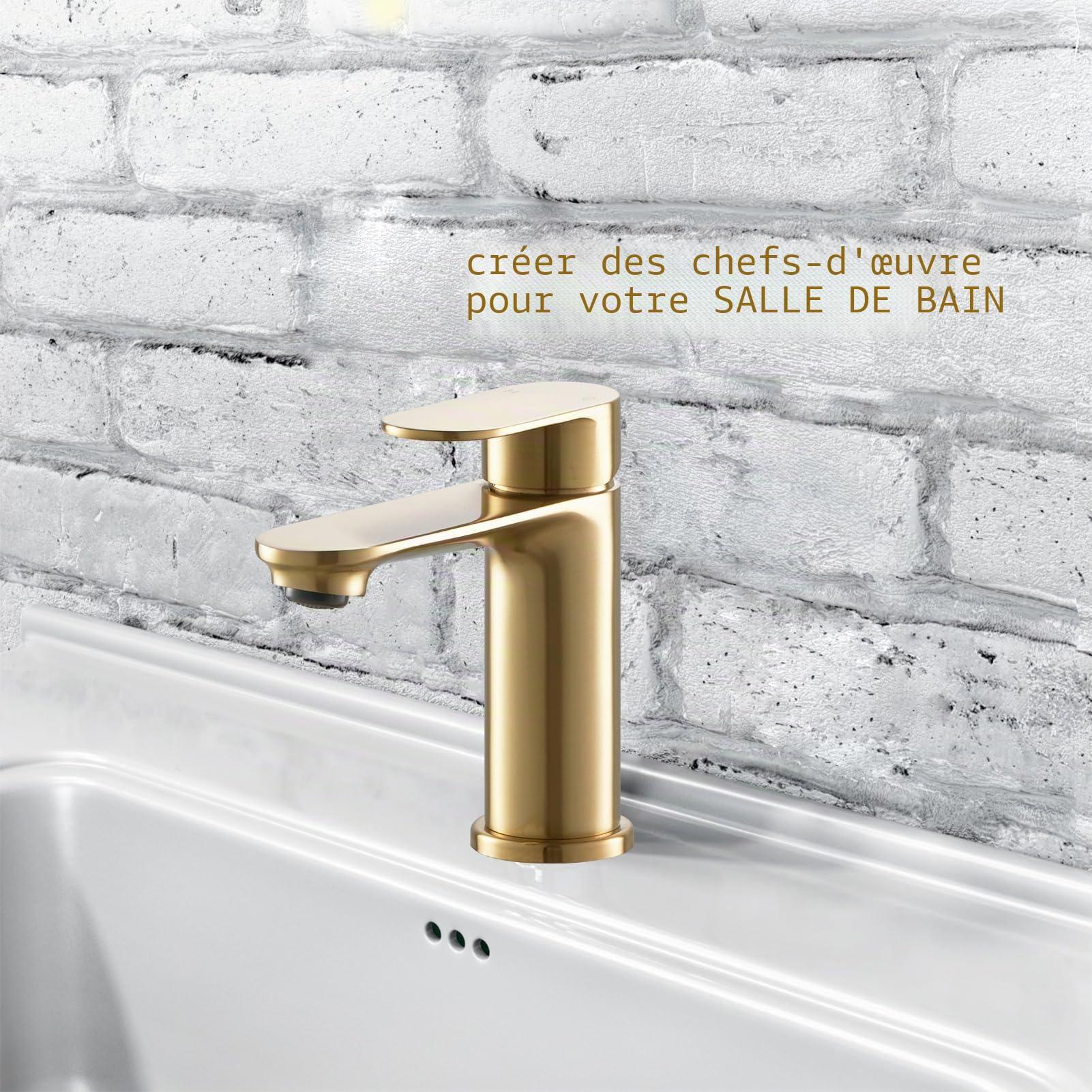 Robinets de salle de bain avec vidange, BATHWEST - Robinet mitigeur de lavabo avec bonde de vidage pop-up, mitigeurs de lavabo monobloc modernes à levier unique en laiton avec bouchon de lavabo 072GO