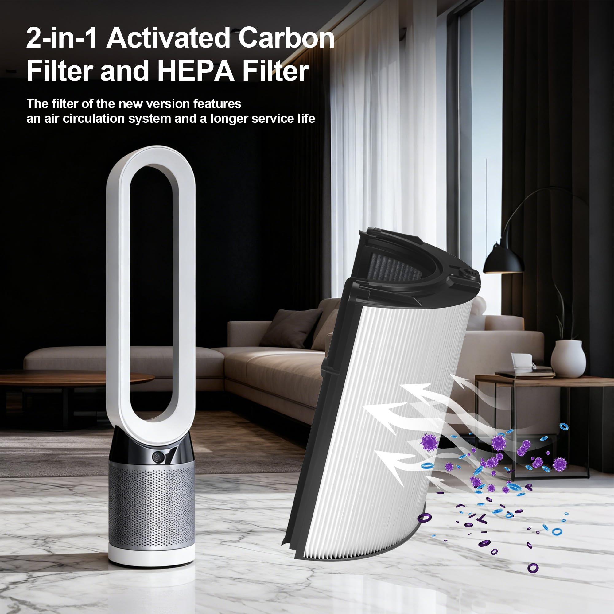 Filtr zamienny do oczyszczacza powietrza Dyson Hot and Cool, HP04 TP04 DP04 PH04 HP09 TP09 HP07 TP07 PH03 PH01, filtr 2 w 1 klasy H13 True HEPA i filtr z węglem aktywnym, do filtra zamiennego Dyson