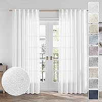 Vista 70 de Cortinas de lino blanco con pestaña trasera de 108 pulgadas de largo, 2 paneles para sala de estar, cortinas de estilo rústico bohemias, filtro