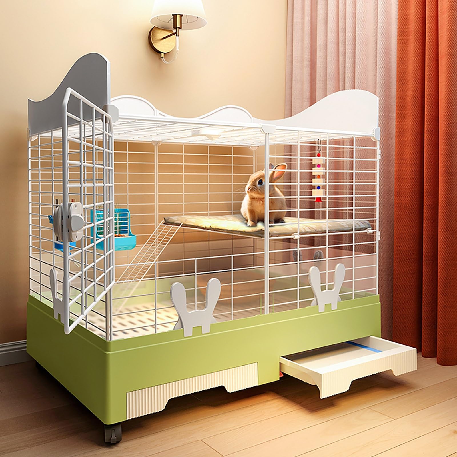 Box per Piccoli Animali, conigliera, Box in Metallo, Gabbia per Conigli per Interni ed Esterni, con fasciatoio a Doppio cassetto, con rulli, Libero di muoversi, per Cuccioli, Gattini, conigl